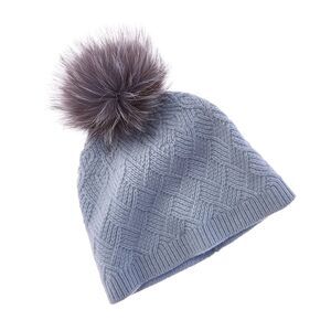 Amicale Cashmere Basketweave Cashmere Hat, Blue